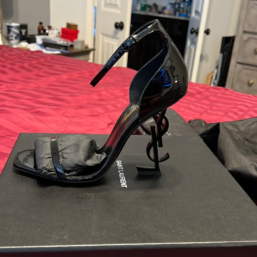 Opyum YSL Logo-Heel Sandals with Black Hardware Size 38 1/2. Only worn twice.